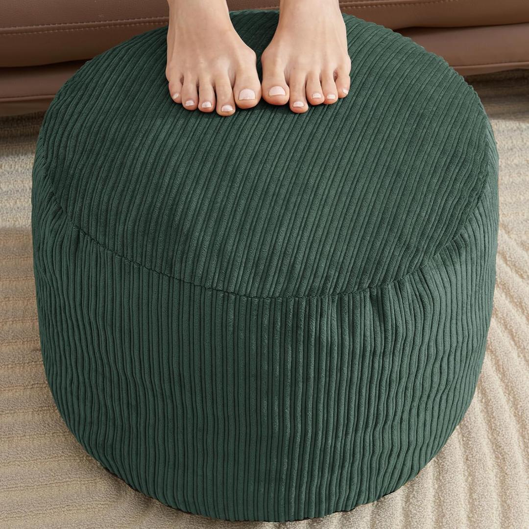 WSOFRLAC Pouf Ottoman Foot Stools with Foam Small Ottoman for Living Room Corduroy Ottomans Pouf 26x18 Floor Poufs Foot Rest for Chair Dark Green Hassocks and Ottomans