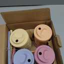 Elk and Friends Kids + Toddler Glass Cups | The Original 8oz Glass Mason Jar with Sleeves + Lids | Silicone Straws + Stopper | Smoothie Cup | Food Storage | Spill Resistant | Dishwasher Safe | 4 Pack (Blush/Lilac/Peach/Lemon)