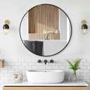 24 inch Round Black Mirror,Brushed Metal Framed Wall Mirror for Bathroom Vanity, Bedroom Decor, Living Room, Entryway