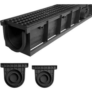 Natotela 39.4x6.1x5.5in A15 Deep Profile HDPE Trench Drain System, 1 Pack, Black with HDPE Grate