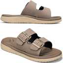 Mens Sandals Adjustable Buckle Straps with Arch Support Lightweight Comfort Beach Sandals Soft Cushion Footbed Summer Slippers Open Toe Slides for Indoor and Outdoor (6, Khaki)