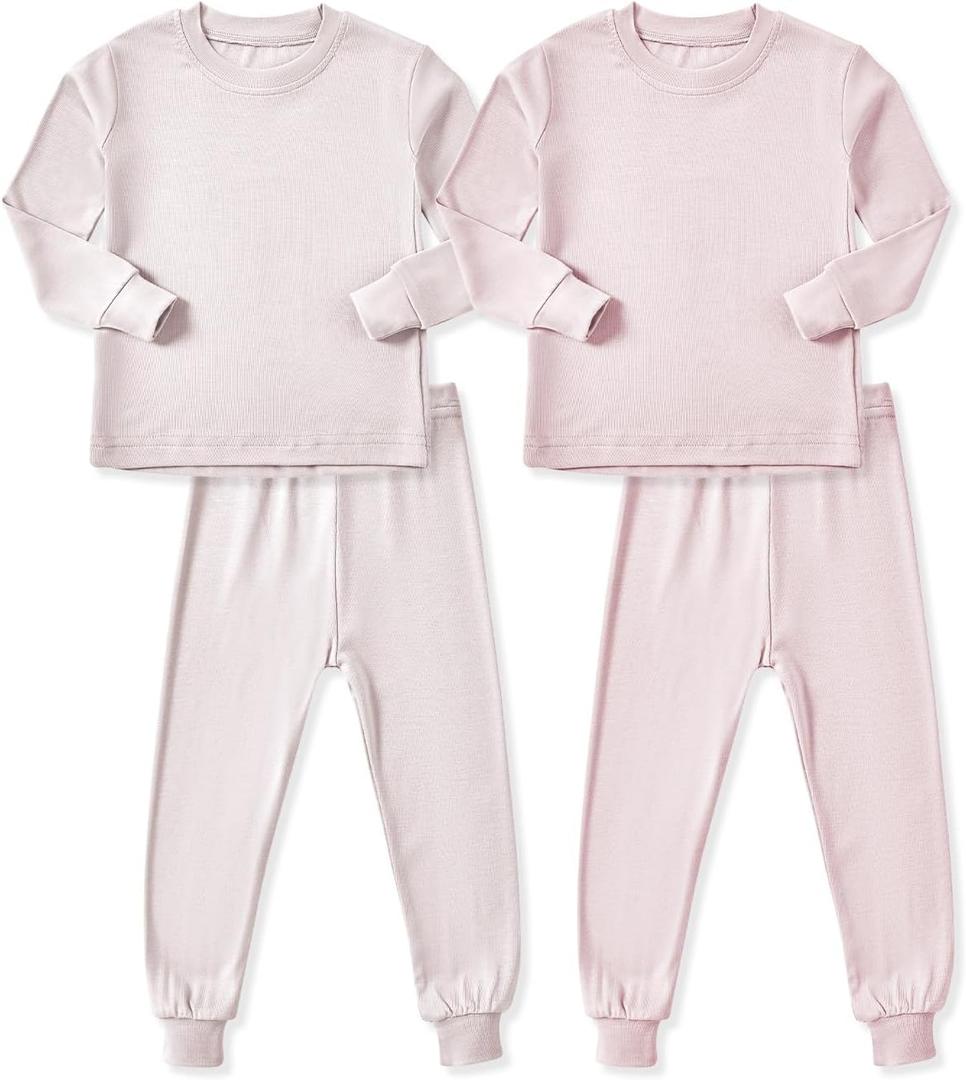 HAPIU Rayon from Bamboo kids Pajamas Set, Pjs Girls Boys (10 Years, Beige & Baby Pink)
