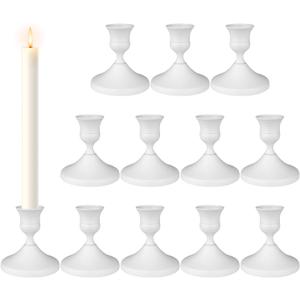 Candle Holders White Set of 12, Vintage Metal Candlestick Holders for Dinner Room Table Centerpiece, Low Metal Candles Sticks for Wedding Centerpieces Christmas Birthday Party (12, White)
