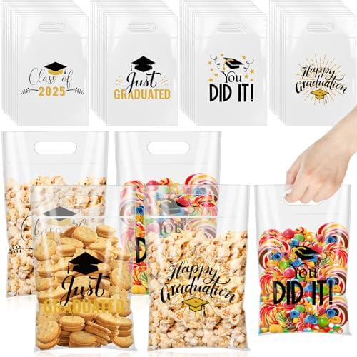 Sinload 100 Pcs Graduation Gift Bags Grad Treat Bags with Handles Transparent Sealed Bag Resealable Congrats Grad Plastic Bag for Graduation Theme Party Favors Candy Gift Wrap Supplies Decoration