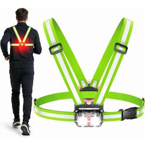 Viccux 800LM Ultra Bright & 7+2 Modes Running Lights for Runners with Rear Light, 45 Beam & 360 Reflective Vest, IPX4 Waterproof Reflective Running Vest for Night Walking/Jogging, 4-25Hrs Runtime