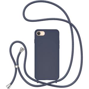 UEEBAI Crossbody Lanyard Phone case for iPhone SE 2022 5G/iPhone 7/iPhone 8/iPhone SE 2020, Silicone Phone Cover Necklace Cord Strap Soft Shockproof Protective Case for iPhone SE3/SE - Deep Blue