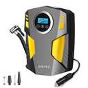 Tire Inflator Portable Air Compressor Car Tire Pump with 3 Nozzle Adaptors and Digital LED Light DC 12V Electric Car Air Pump for Car Tires and Other Inflatables Yellow