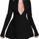 YMDUCH Women's Sexy Long Sleeve Deep V Neck A-Line Mini Party Cocktail Dress, L