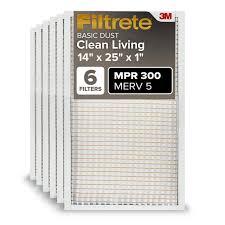 Filtrete 14x 25 x 1AC Furnace Air Filter, MERV 5, MPR 300, Capture Unwanted Particles, 3-Month Pleated 1-Inch Electrostatic Air Cleaning Filter, 6-Pack