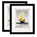 Yaetm 11x14 Double Floating Mat Picture Frame Set of 2, Display Picture 8x10 with Black Double Mat, Polished High Definition Real Glass, Wall Mounting Photo Frames, Black