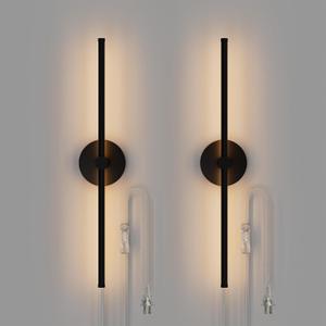 ZAGO Plug in or Hardwired Linear Wall Sconce: 24 Inch LED Indoor Modern Linear Wall Lights Set of Two with On/Off Switch, 5CCT Switchable, Matte Black, Dimmable for Living Room, Bedroom, Hallway