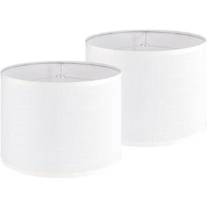 Large Drum Lamp Shade (Set of 2), Seamless Screw-Fixed Linen Lampshades for Floor Lamps and Large Table Lamps, White Linen, 16 x 16 x 12 Inch (Easy Assembly Required)