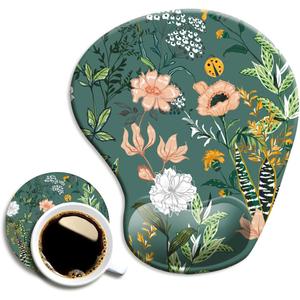 DOOKE Ergonomic Mouse Pad with Wrist Support, Cute Mouse Pads with Non-Slip PU Base for Home Office Working Studying Easy Typing & Pain Relief Dark Green Floral