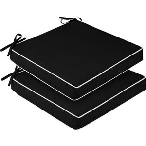 Downluxe Waterproof Outdoor Chair Cushions Set of 2, 19" x 19" x 3" Patio Chair Cushion with Non-Slip Ties & Handle, Square Outdoor Cushion for Patio Furniture with Removable Cover, Black/White
