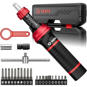 VANPO Torque Screwdriver, 24 Pcs 10-70 Inch Pound Torque Screwdriver Set with Hex, Torx, Phillips, Pozidriv, Schlitz,Bits Adapter, T-Bar Handle for Bike Repair, DIY and Maintenance