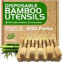 Bamboo Utensils  200 Pack Disposable Bamboo Forks | Splinter-Free Wood Compostable Silverware Alternative | Biodegradable Eco Friendly Wood Forks Substitute | Sustainable Utensils Set