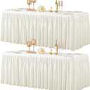 2 Packs Ivory Spandex Tablecloths Rectangle Tables 6ft, Stretch Fitted Table Covers for 6 Foot Tables Wrinkle Free Rectangle Table Cloth with Skirt for Birthday Party Events Banquette Baby Shower