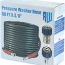 RIDGE WASHER Pressure Washer Hose 50 Feet X 3/8 Inch for Hot and Cold Water, 2-Wire Steel Braid Hose (R2), 3/8 Inch Quick Connect, 6000 PSI