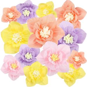 Cholemy 24 Pcs Tissue Paper Flowers, Crepe Paper Flowers Decorations 8" 10" 12" for Wedding Party Baby Bridal Shower Carnival Party Birthday Nursery Wall Decor (Multi Colors)