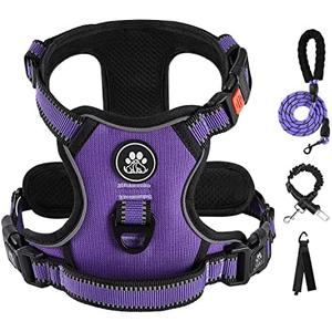 IVY&LANE No Pull Dog Harness for Large Dogs, Dog Vest Harness with Leash, Safety Belt and Storage Strap, Fully Adjustable Harness, 360° Reflective Strip, Soft Handle (Purple, XL)