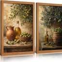 RQDJH 2Pcs Wood Framed Retro Olive Kitchen Wall Art, 16x24 Inch