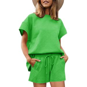 Imily Bela Womens Loungewear Set Short Sleeve Tops and Shorts 2 Piece Outfits Plus Size Oversized Pajama Set with Pockets (Green)