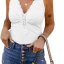 Womens Lace Patchwork Sexy Deep V Neck Knitted Vests Summer Camis Tank Tops (White, M)
