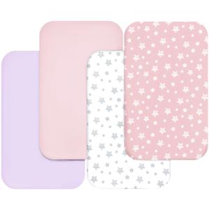 Bassinet Sheets for Baby Boys Girls 4 Pack(33" x 20"), Compatible with Mika Micky, Baby Delight, Dream On Me, Koola, AMKE and Other Rectangle Bassinet Mattress, Pink