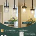 LMS Glass Pendant Lights Kitchen Island, 1-Light Modern Black Pendant Light with Hammered Glass and Rods, Mini Hanging Lighting for Kitchen Island Sink Bathroom Bedroom, LMS-172