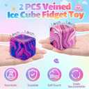 2 Pcs Stress Cube Bulk Swirl Ice Cube Stress Ball for Adults Anxiety Relief Soft Squeeze Sensory Square Ball for ADHD Prizes Goodie Bag Stuffers Party Favors(Purple, Pink)