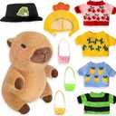 Capybara Plush with 9 pcs Clothes & Accessories, 10.2 in Cute Capybara Stuffed Animal Plush Toys, Dress Up Cute Plushies for Girls/Boys (Brown)