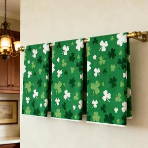 2 x St Patrick's Day Kitchen Towels Set of 3 PCS Green Clover Shamrock Farmhouse Holiday Dish & Hand Towels 18x26 Inch Spring Home Decoration