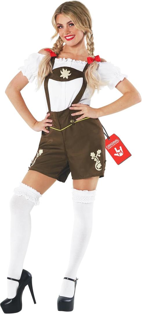 fun shack Womens Lederhosen Costume, German Lederhosen Costume Women, Bavarian Oktoberfest Costumes Women (X-Large, Brown)