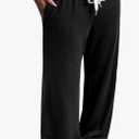 Women's Contrast Color Waistband Sweatpants Wide Leg Pants with Drawstring Buckle Size M