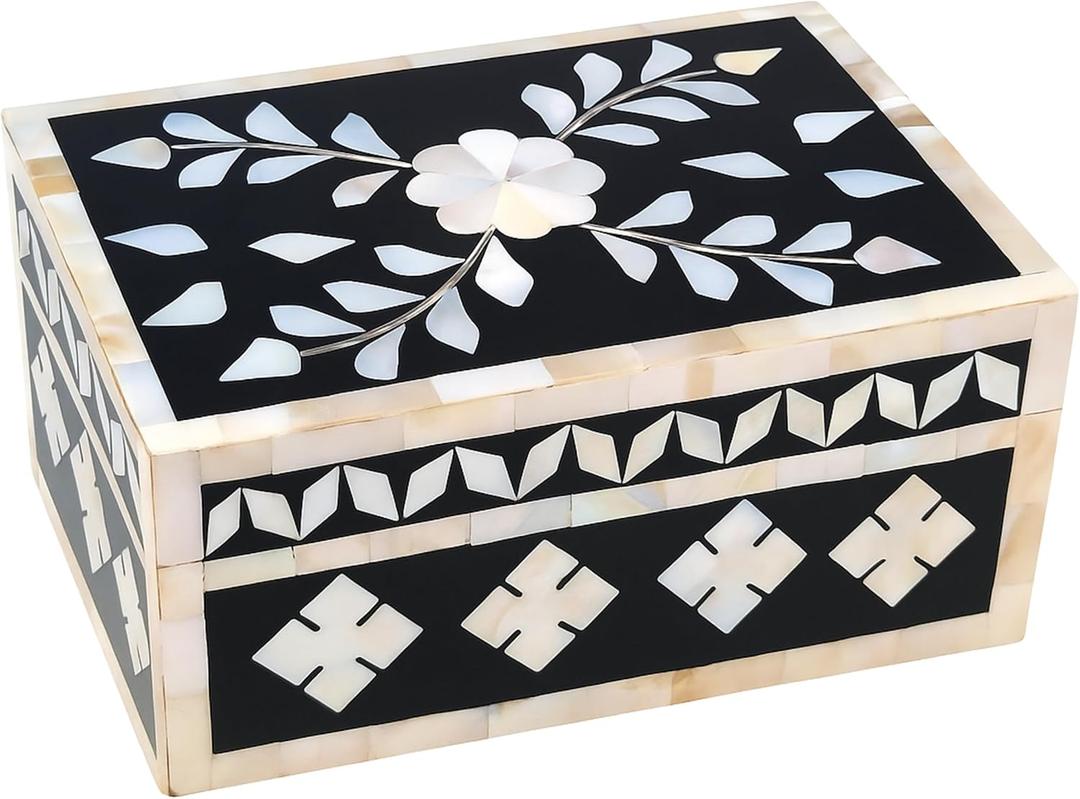 collectiblesBuy Handcrafted Bone Inlay Decorative Box Floral Design Multipurpose Storage Keepsake Box