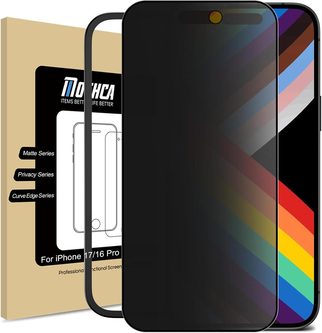 Mothca Matte Privacy Screen Protector for iPhone 17 / iPhone 16 Pro [6.3 inch] with Easy Installation Tool, Anti Spy Anti Glare Full Coverage Tempered Glass, Anti-Fingerprint, Smooth as Silk
