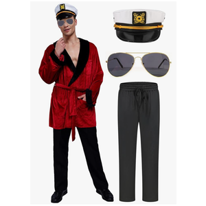 Maxim Party Supplies Men\'s Velvet Socialite Robe Jacket With Belt, Sunglasses, Pants and Captain Hat Costume for Halloween Adult