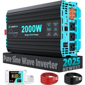 LANDERPOW Pure Sine Wave Inverter 2000 Watt, 12V DC to 120V AC Inverters for RV, Truck, Solar, Home, Power Inverter with 3 AC Outlet, 30W USB-C, 5V 3.1A USB, Hardwire Port, Remote Control, Surge 4000W