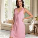 Nightgowns for Women Sleeveless Sleep Shirt V-neck Chemise Sleepwear Lace Night Gown Soft Sleep Dress(Pink, XXXL)