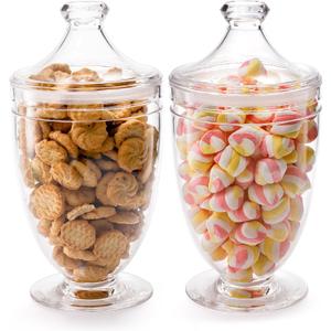 Hacaroa 2 Pack Acrylic Apothecary Jars with Airtight Lids, 46 Oz Clear Plastic Candy Cookie Jars for Candy Buffet, Decorative Bathroom Canister Container for Bath Salt, Vanity, Party, Wedding