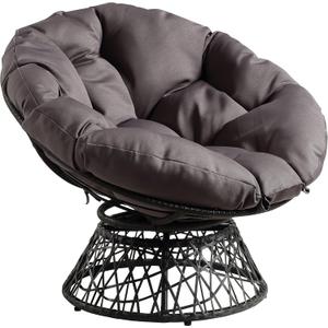 OSP Home Furnishings Wicker Papasan Chair with 360-Degree Swivel, Grey Frame with Grey Cushion