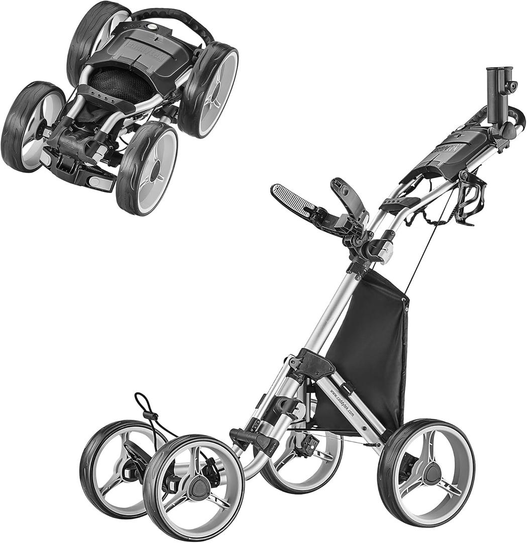 CaddyTek Explorer V8 - SuperLite 4 Wheel Golf Push Cart, Explorer Version 8 (Silver)