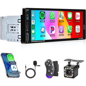 Single Din CarPlay Radio with Android Auto, Hodozzy 6.86 Inch HD Touch Screen Radio with Bluetooth, Car Radio 1 Din Mirrror Link,Voice Control,FM DSP SWC AUX/TF-Card/USB +Backup Camera