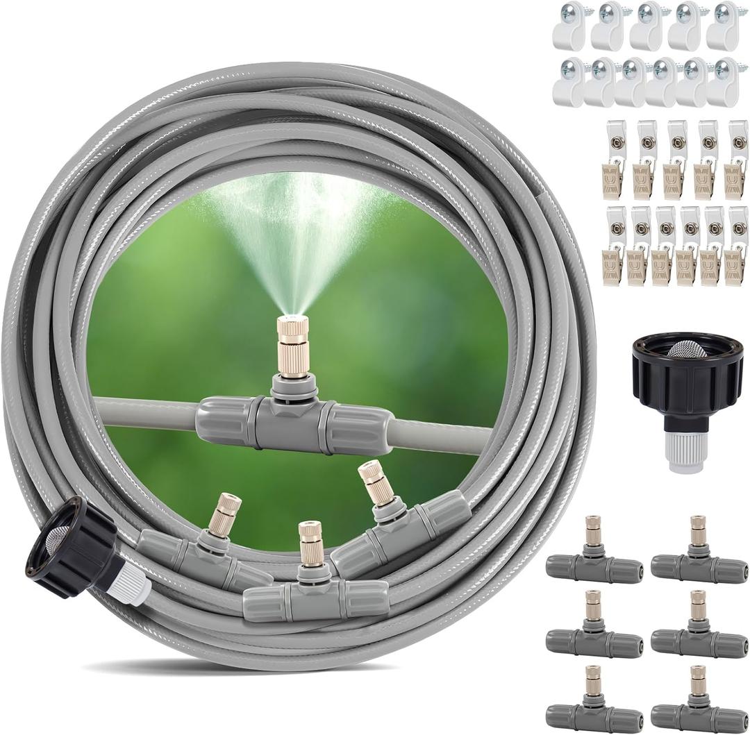 25FT Misters for Outside Patio - 6 Mist Nozzles & 3/4'' Adapter, Water Misters for Cooling Outdoor, Easy to Install, Misting System for Patio, Pool, Garden, Waterpark, Trampoline, Greenhouse (25ft/7.5M)