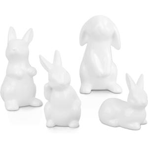 LarpGears Easter Bunny Decor, 4 Pcs Glossy White Ceramic Bunny Figurines Spring Home Gifts Table Centerpiece Arts Crafts Decorations
