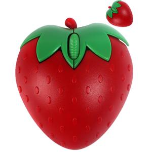 Wireless Bluetooth Mouse Cute Red Fruit Strawberry Shape Silent Portable Lightweight USB Optical Cordless Dual Mode Mice for PC Laptop Computer Tablet Mac MacBook Pro Desktop Kids Girls Women Gift