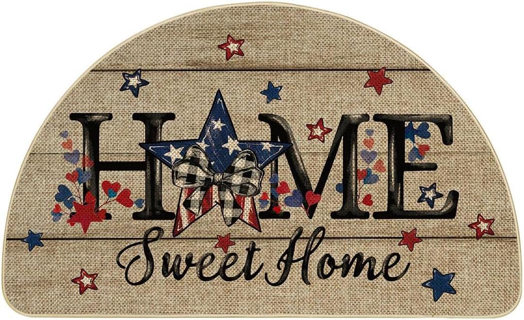 Artoid Mode America Stars 4th of July Semicircular Doormat, Patriotic Memorial Day Home Decor Low-Profile Switch Rug Door Mat Floor Mat for Indoor Outdoor 17x29 Inch