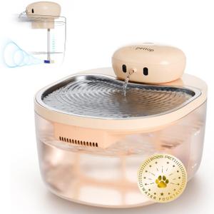 Cat Water Fountain Pumpless, Pet Fountain for Cats Indoor, 3L/102oz, Automatic Cat Water Dispenser, Stainless Steel Tray, Battery Operated Cordless with Motion Sensor