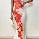 PRETTYGARDEN Womens Summer Dresses 2026 Elegant Spaghetti Straps Evening Gown Floral Print Bodycon Maxi Mesh Sundress(White and Orange Floral,X-Large) (XL)