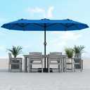Kingdura 15ft Large Patio Umbrella with Solar Lights, Double-Sided Rectangle Outdoor Table Umbrella with Base Included, 12 Reinforced Ribs, 48 Led Lights, Crank Lift for Market Pool Deck, Royal blue